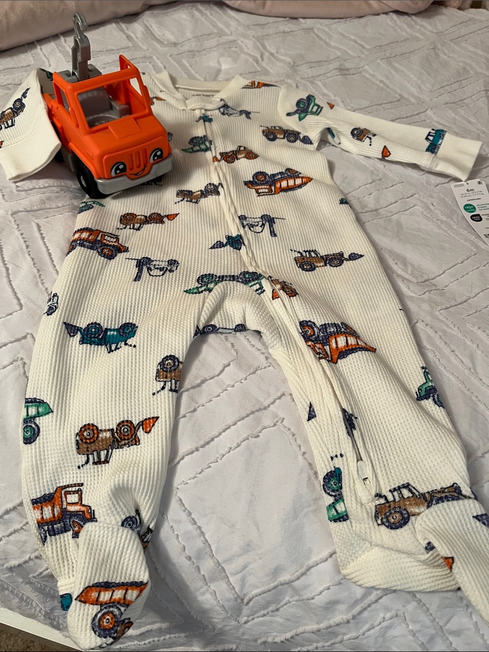 Carter’s Kids White Waffle One-Piece with Colorful Trucks